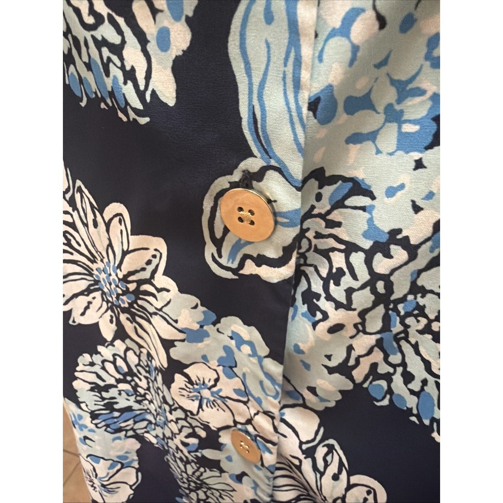Lilly Pulitzer Women's L Bouquet All Day Iona Sleeveless Blue Floral Blouse Tank - Picture 5 of 11